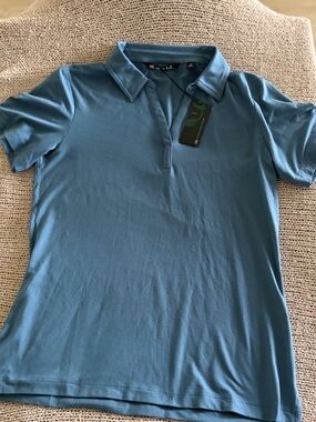 NWT TravisMathew Glenview Eco Performance Golf Polo Shirt Blue Medium
